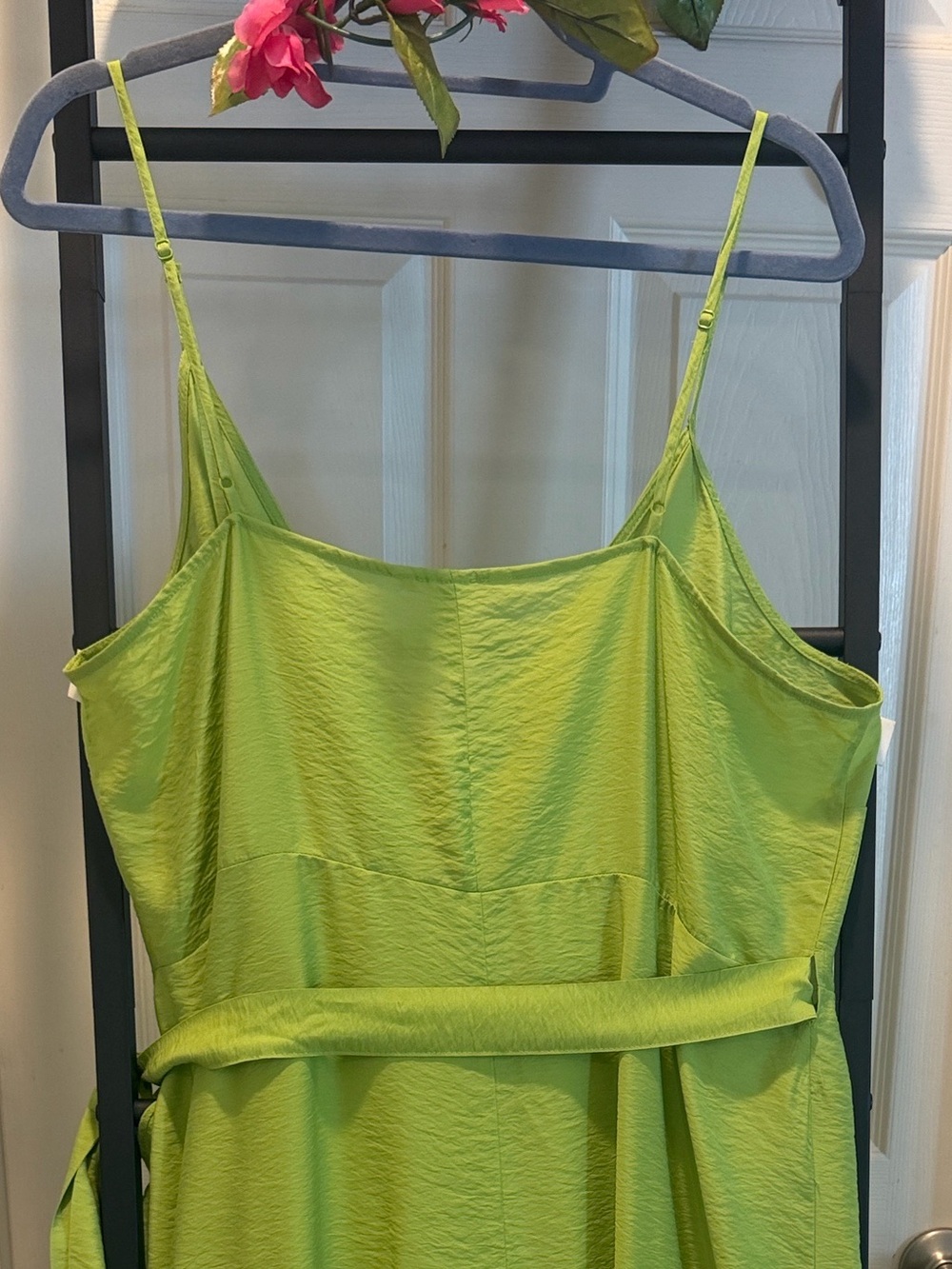 Lime Green Wrap Dress with Ruffle Side Tie Beach Vacation Dress Wedding Guess - Picture 11 of 16